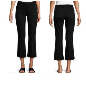 L'AGENCE Elysee Low Rise Flare Stretch Jeans Black Raw Hem Noir Cropped 27